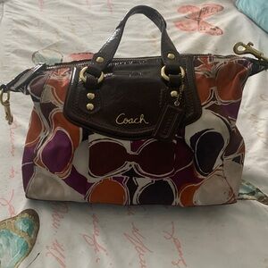 Coach Ashley Multicolor Signature Satchel in Brown, Purple & Orange